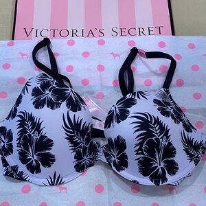 Victoria's Secret PINK Black and White Floral Bra size 34C NWT